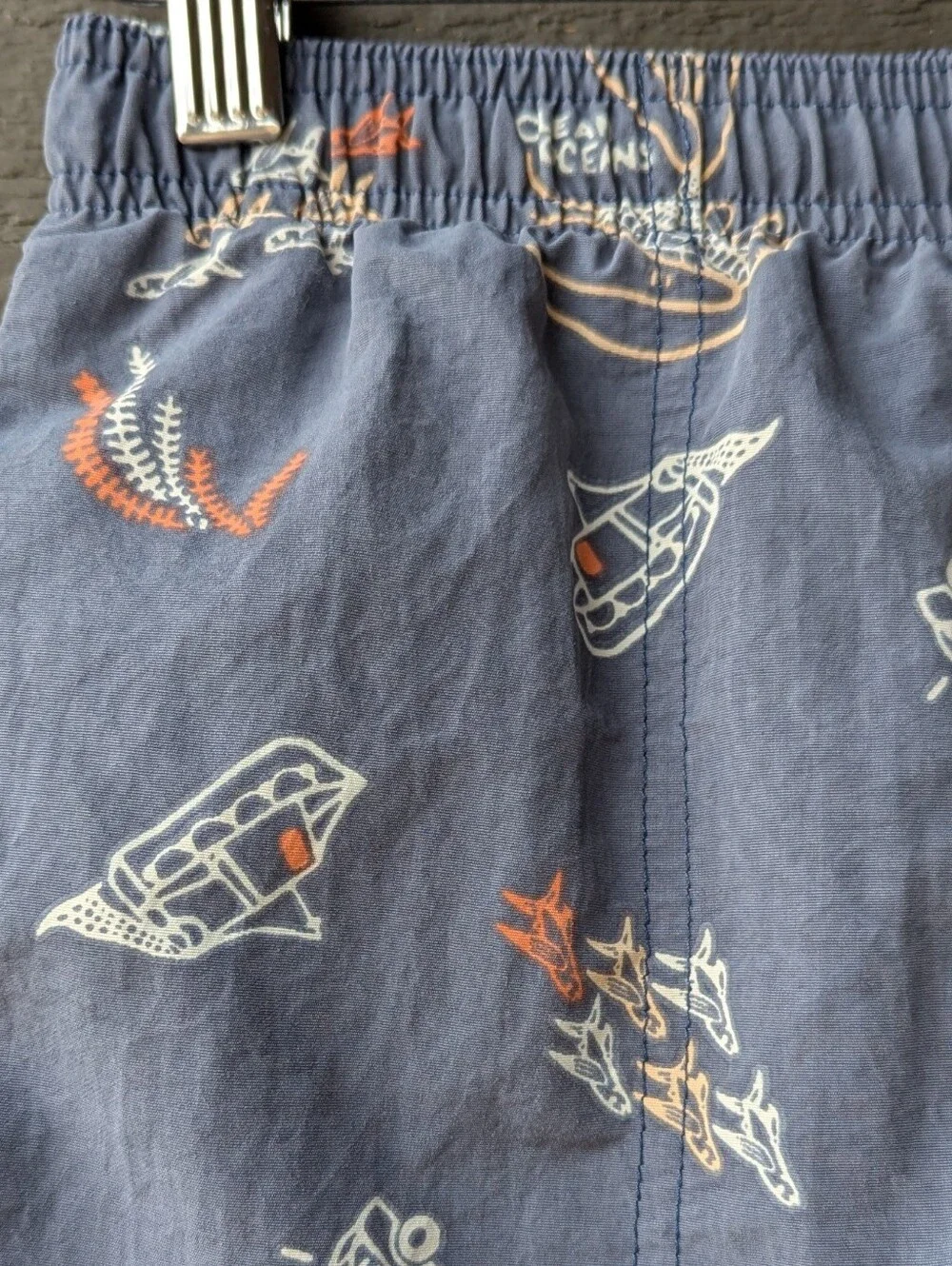 Patagonia Boys' Baggies Clean Oceans Blue Printed Swim Trunks Size Large
